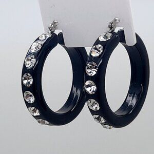 chunky black Lucite Acrylic wide1.5 Hoop clear color Latch Back Fashion Earrings